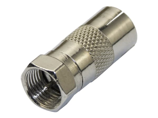 DELTACO - RF-adapter - F-kopling hann til IEC-kobling hunn - skjermet - sølv