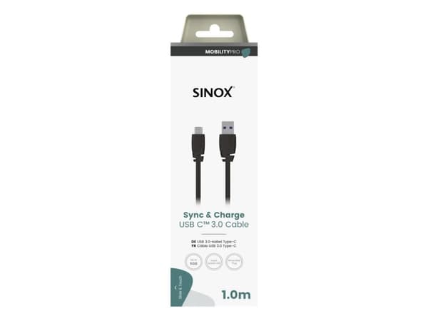 Sinox PRO USB C til USB A kabel. 1m. Sort
