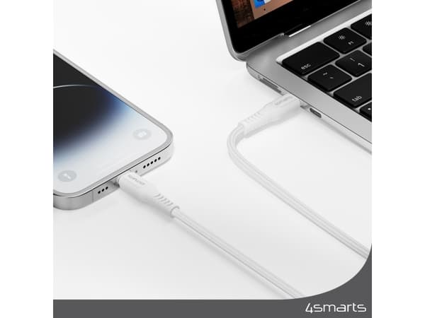 4smarts 465592, 1,5 m, USB C, Lightning, Hankjønn, Hankjønn, Sølv, Hvit