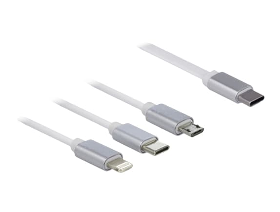 DeLOCK 85844, 0,98 m, Micro-USB B, 2 x Micro-USB B/Lightning, USB 2.0, Hopea, Valkoinen