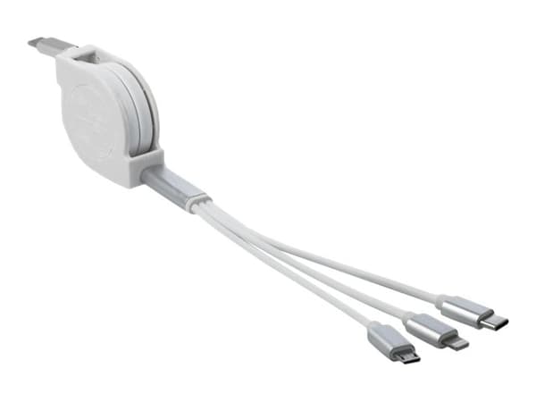 DeLOCK 85844, 0,98 m, Micro-USB B, 2 x Micro-USB B/Lightning, USB 2.0, Hopea, Valkoinen
