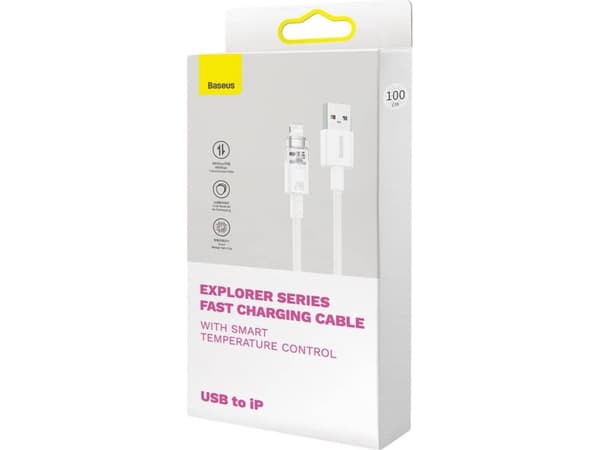 Baseus USB-A till Lightning Explorer Series 2 m, 2,4 A snabbladdningskabel (vit)