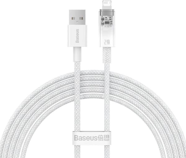 Baseus USB-A till Lightning Explorer Series 2 m, 2,4 A snabbladdningskabel (vit)