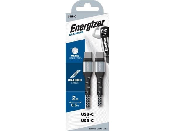 Energizer C521CKSL, 2 m, USB C, USB C, Svart, Silver