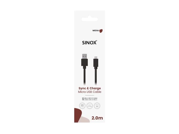 Sinox USB A - Micro USB-kabel. 1,8 m. Sortera