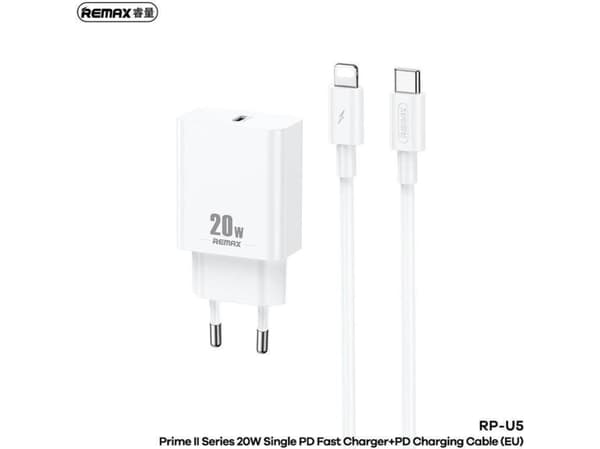 Remax laddare REMAX PRIME II SERIES 20W RP-U5 + USB-C/LIGHTNING CABLE 1M
