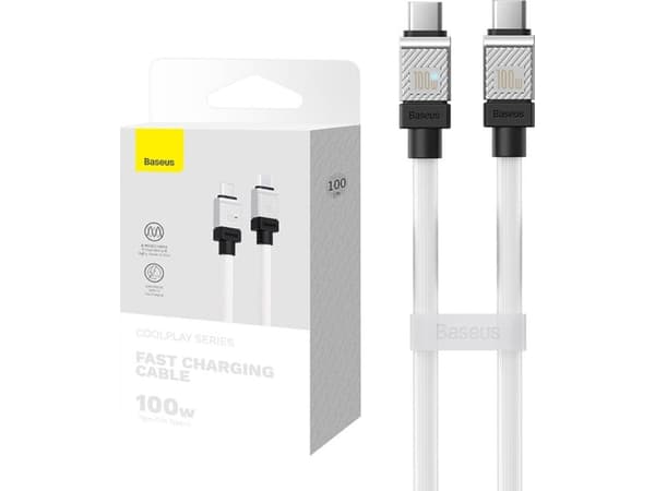 USB-C - USB-C Baseus CoolPlay -kaapeli, 100W, 1m (valkoinen)