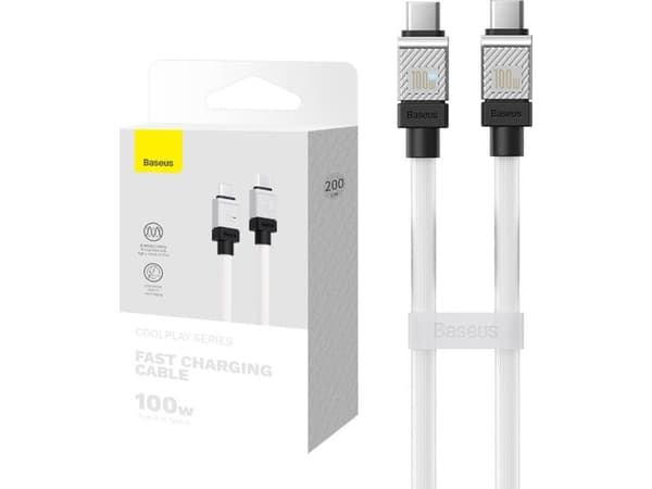 Baseus CoolPlay USB-C till USB-C kabel 100W 2m (vit)