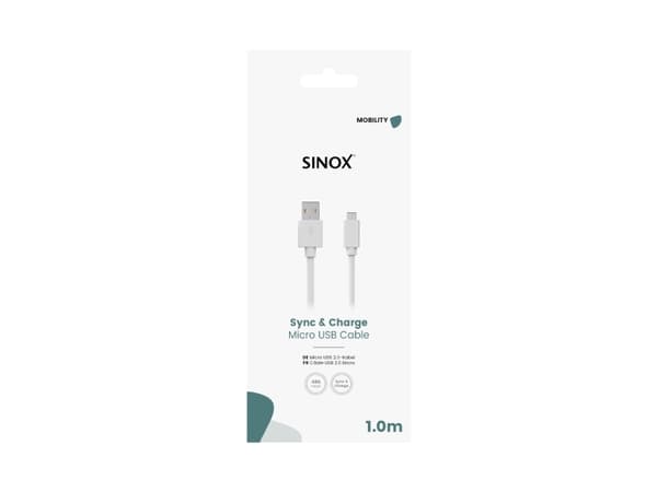 Sinox Micro USB till USB A kabel. 1m. Vit