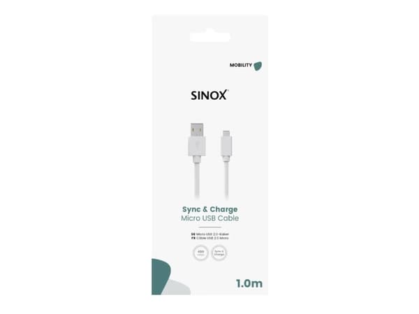 Sinox Micro USB till USB A kabel. 1m. Vit