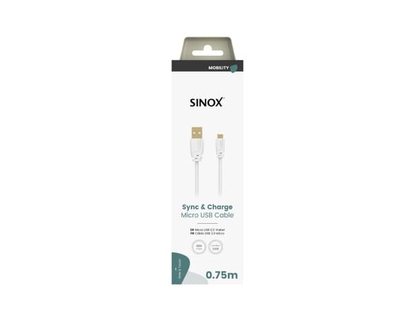 Sinox Micro USB-kabel. 0,75 m. Vit