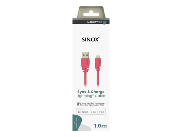 Sinox PRO Lightning kabel m/original Apple™ chip. 1m. Pink