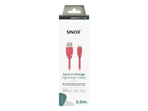 Sinox SXI02702MFI, 2 m, Lightning, USB A, Hankontakt, Hankontakt, Rosa