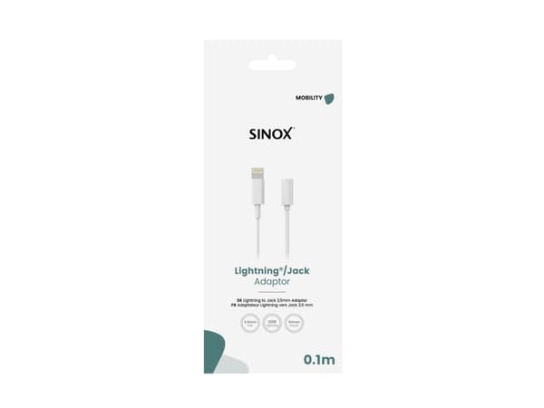 Sinox adapter Lightning - mini jack. 0,15m. Hvid