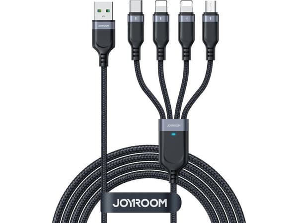 Kabel USB Joyroom USB-A - 2x USB-C + Lightning + microUSB 1.2 m Czarny (JYR777)