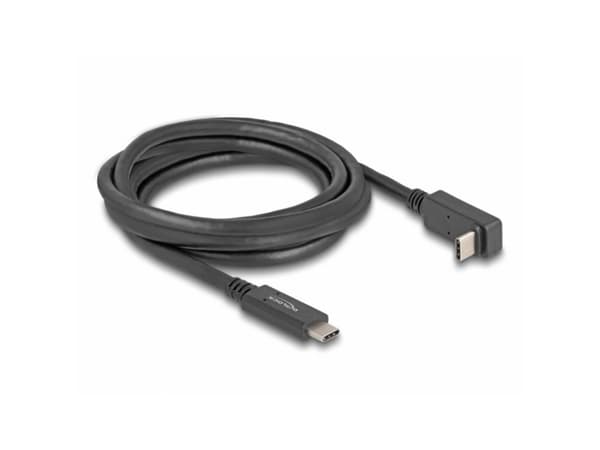 Delock - USB-kabel - 24 pin USB-C (hane) till 24 pin USB-C (hane) vinklad - 3 A - 2 m - USB Power Delivery (60W), 4K144 Hz (3840 x 2160) stöd, upp ti