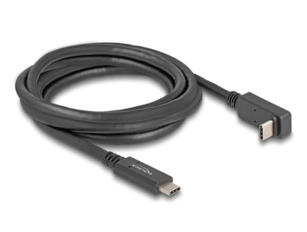 Delock - USB-kabel - 24 pin USB-C (hane) till 24 pin USB-C (hane) vinklad - 3 A - 2 m - USB Power Delivery (60W), 4K144 Hz (3840 x 2160) stöd, upp ti