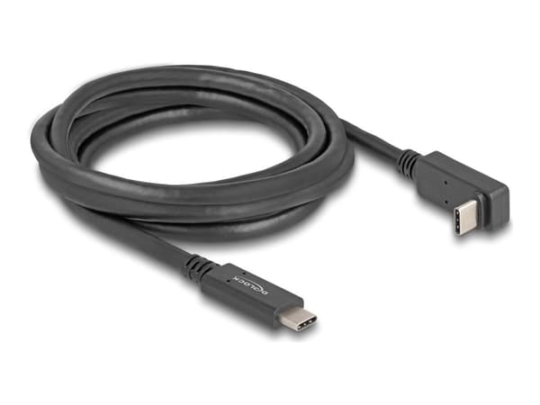 Delock - USB-kabel - 24 pin USB-C (hane) till 24 pin USB-C (hane) vinklad - 3 A - 2 m - USB Power Delivery (60W), 4K144 Hz (3840 x 2160) stöd, upp ti