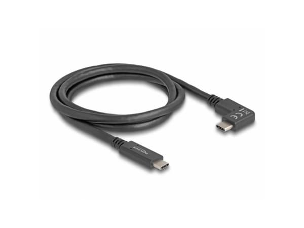 Delock - USB-kabel - 24 pin USB-C (hann) til 24 pin USB-C (hann) vinklet - USB 3.2 Gen 2 - 3 A - 1 m - USB Power Delivery (60W), 4 K 144 Hz (3840 x 2