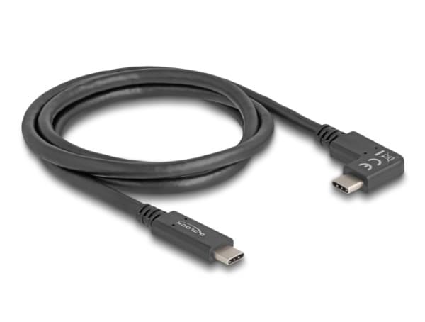 Delock - USB-kabel - 24 pin USB-C (hann) til 24 pin USB-C (hann) vinklet - USB 3.2 Gen 2 - 3 A - 1 m - USB Power Delivery (60W), 4 K 144 Hz (3840 x 2
