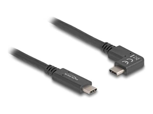 Delock - USB-kabel - 24 pin USB-C (hann) til 24 pin USB-C (hann) vinklet - USB 3.2 Gen 2 - 3 A - 1 m - USB Power Delivery (60W), 4 K 144 Hz (3840 x 2