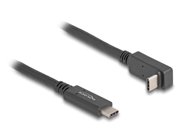 Delock - USB-kabel - 24 pin USB-C (hane) till 24 pin USB-C (hane) vinklad - USB 3.2 Gen 2 - 3 A - 1 m - USB Power Delivery (60W), 4K144 Hz (3840 x 21
