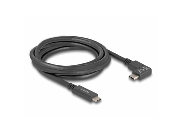 Delock - USB-kabel - 24 pin USB-C (hann) til 24 pin USB-C (hann) vinklet - 3 A - 2 m - USB Power Delivery (60W), 4 K 144 Hz (3840 x 2160) støtte, up
