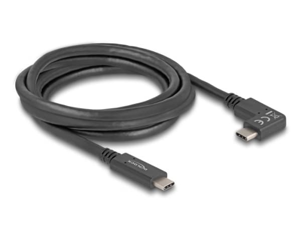 Delock - USB-kabel - 24 pin USB-C (hann) til 24 pin USB-C (hann) vinklet - 3 A - 2 m - USB Power Delivery (60W), 4 K 144 Hz (3840 x 2160) støtte, up