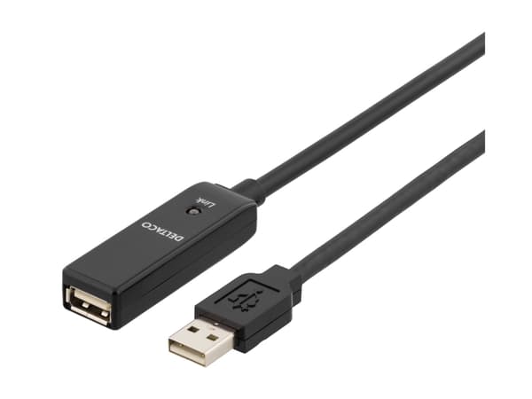 DELTACO USB2-EX10M - USB-forlengelseskabel - USB (hann) til USB (hunn) - USB 2.0 - 10 m - aktiv