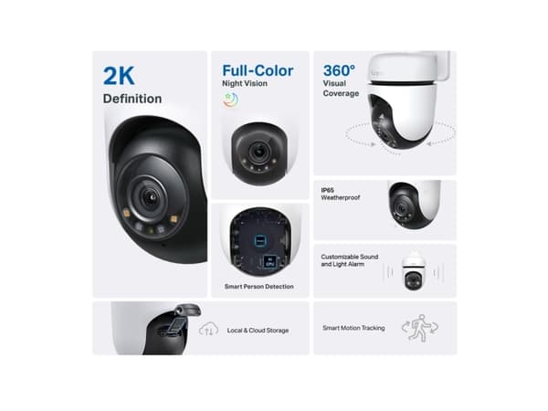 TP-Link Tapo C510W, IP-säkerhetskamera, Inomhus & utomhus, Trådlös, CE, FCC, RoHS, RCM, Tak, Vit, Svart