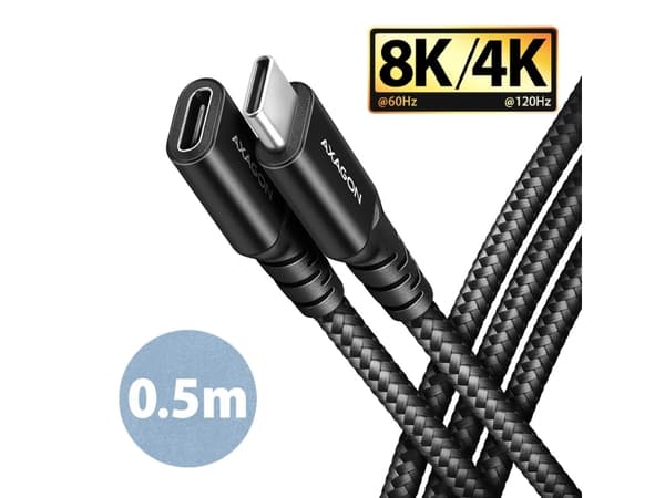 Axagon USB-kaapeli BUCM32-CF05AB Gen2 USB-C - USB-C-jatkojohto 0.5m, 5A, 20Gbps, PD 240W, punottu