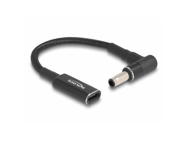 Delock - Strømadapter - 24 pin USB-C (hunn) til 5,5 x 3,0 mm DC-jakk (hann) vinklet - 19.5 V - 3 A - 15 cm - svart