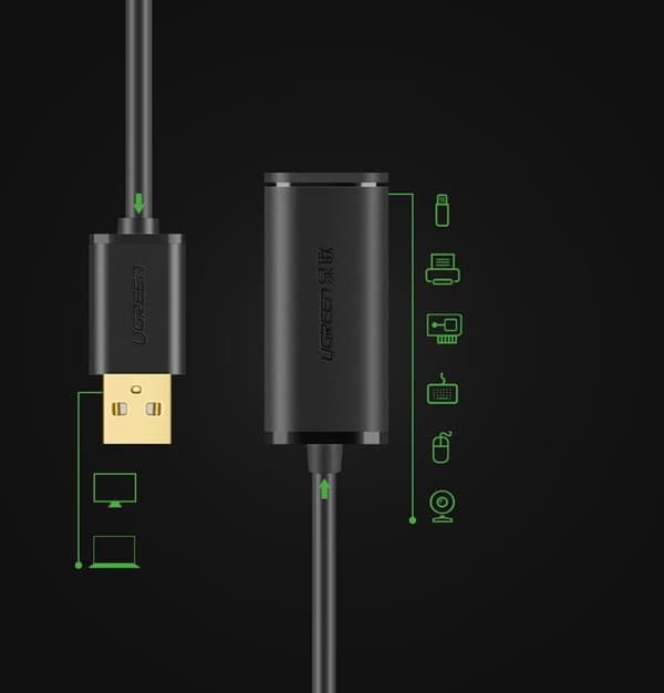 Ugreen Active Förlängning USB 2.0 Kabel 10 m - Svart