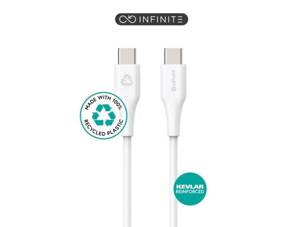 eSTUFF INFINITE - USB-kabel - 24 pin USB-C (hane) rak till USB (hane) rak - USB 2.0 - 2 m - USB Power Delivery (60W), 100 % återvunnen plast - vit