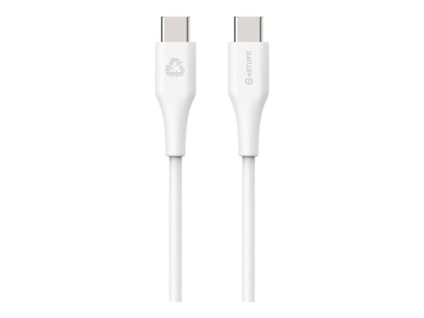 eSTUFF INFINITE - USB-kabel - 24 pin USB-C (hane) rak till USB (hane) rak - USB 2.0 - 2 m - USB Power Delivery (60W), 100 % återvunnen plast - vit