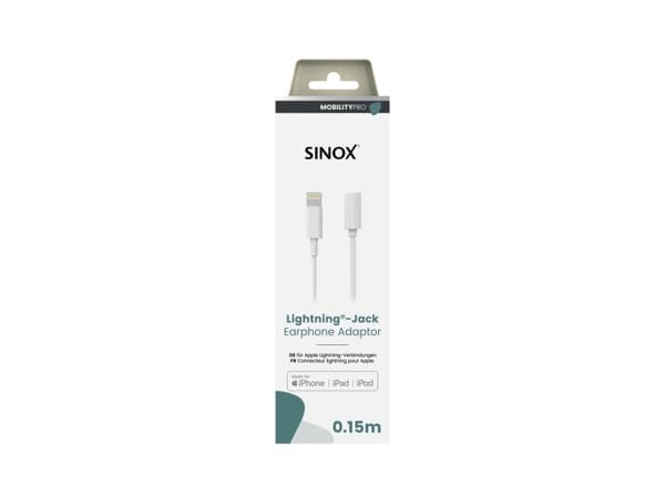 Sinox PRO Lightning Jack adapter m/original Apple™ chip. 0,15m. Hvid