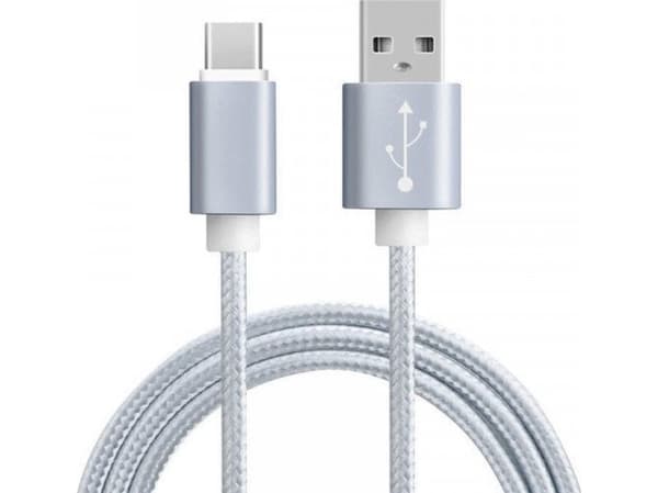 Vega USB Cable USB TYPE-C CABLE NYLON SILVER TYPE C TYPC USB-C FAST CHARGING QUICK CHARGE>