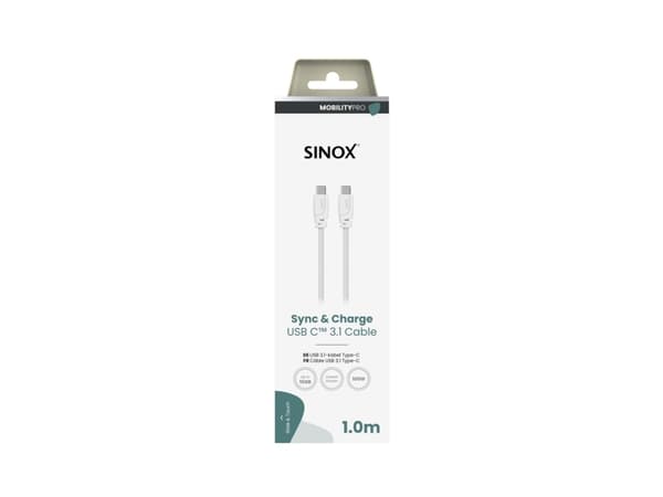 Sinox PRO USB C kabel. 1m. Hvid