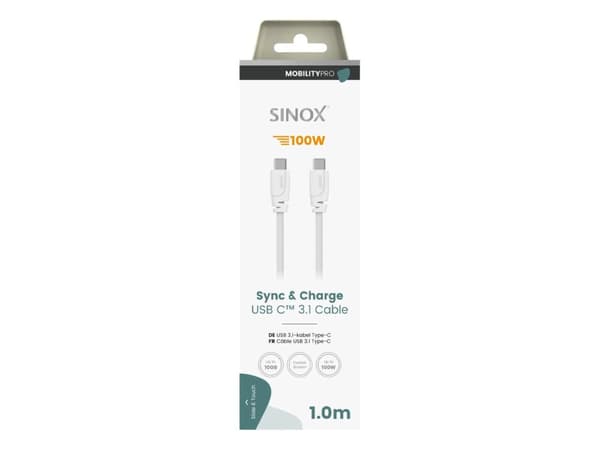 Sinox PRO USB C kabel. 1m. Hvid