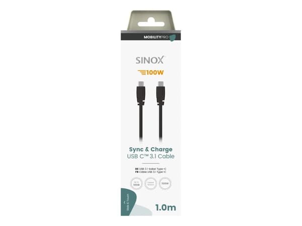 Sinox PRO USB C 3.1 kabel. 1m. Sort