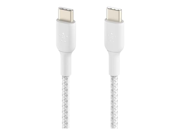 Belkin BoostCharge - USB-kabel - 24 pin USB-C (hane) till 24 pin USB-C (hane) - USB 2.0 - 3 A - 1 m - USB Power Delivery (60W) - vit (paket om 2)