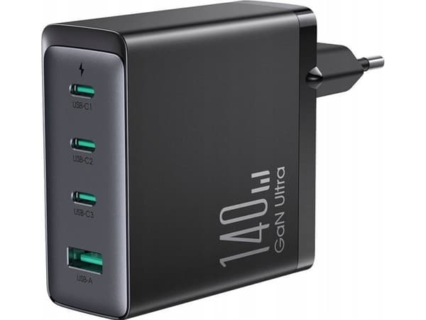 GaN 140W hurtiglader 3 x USB-C / USB-A Joyroom JR-TCG05EU - svart + USB-C - USB-C 240W 1,2m kabel
