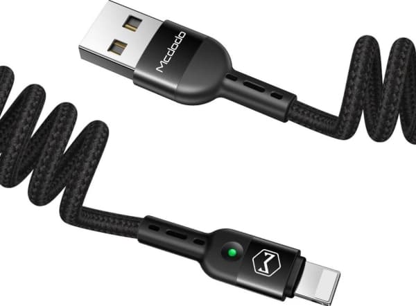USB to Lightning cable, Mcdodo CA-6410, spring-loaded, 1.8m (black)