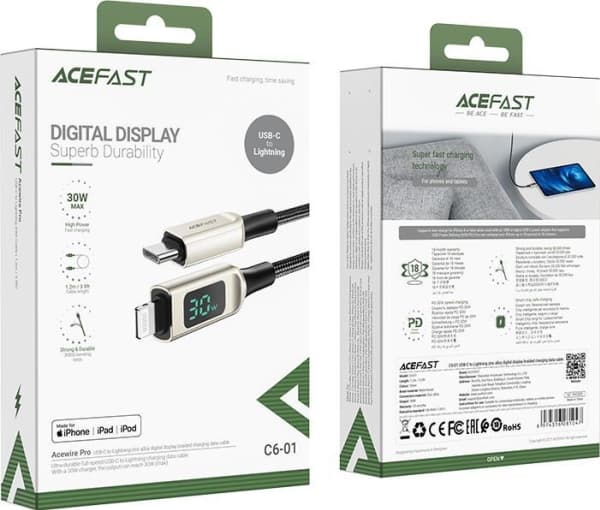 USB-kabel Acefast C6-01 MFi PD30W USB-C til Lightning 1,2 m sølv (6974316281047)