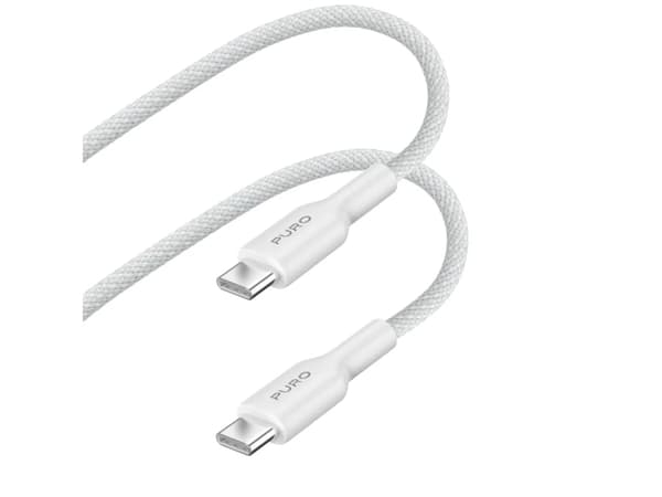 Puro PURO Fabric USB-kabel - Kraftig flätad USB-C till USB-C-kabel 1,2 m (vit)