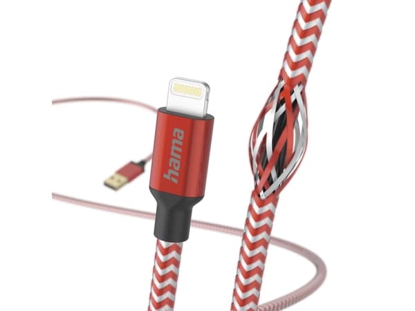 Hama Reflex, 1,5 m, Blixtlås, USB A, Hanstik, Hanstik, Röd