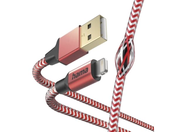 Hama Reflex, 1,5 m, Blixtlås, USB A, Hanstik, Hanstik, Röd