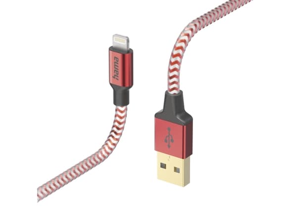 Hama Reflex, 1,5 m, Blixtlås, USB A, Hanstik, Hanstik, Röd