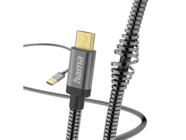 Hama Metal, 1,5 m, USB A, Micro-USB B, USB 2.0, 480 Mbit/s, Antracit
