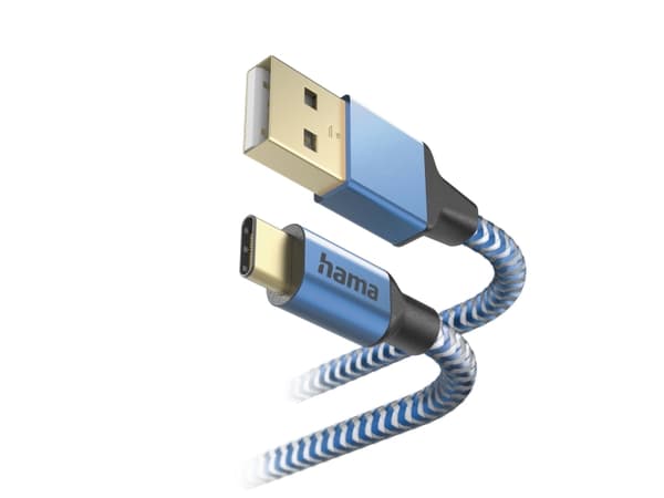 Hama Reflective, 1,5 m, USB A, USB C, USB 2.0, 0,48 Gbit/s, Blå
